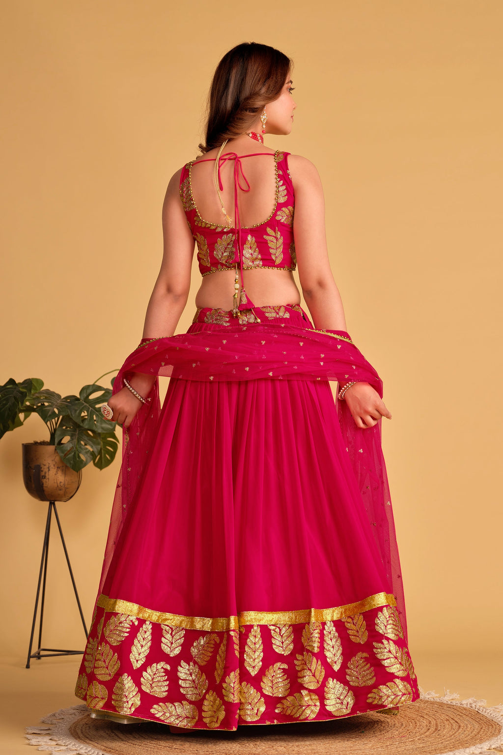 Jyoti Fashion Women's Pink Georgette Sequins Zari Embroidered Lehenga Choli & Dupatta