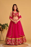 Jyoti Fashion Women's Pink Georgette Sequins Zari Embroidered Lehenga Choli & Dupatta
