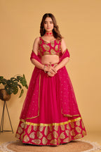 Jyoti Fashion Women's Pink Georgette Sequins Zari Embroidered Lehenga Choli & Dupatta