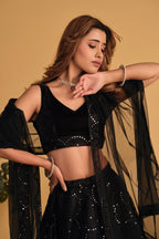 Jyoti Fashion Women's Black Georgette Sequins Thread Embroidered Lehenga Choli & Dupatta