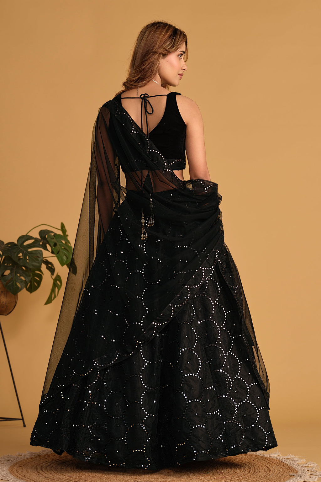 Jyoti Fashion Women's Black Georgette Sequins Thread Embroidered Lehenga Choli & Dupatta