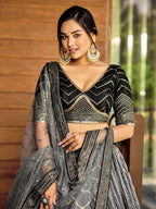 Jyoti Fashion Women's Black Chinon Sequins Thread Embroidered Lehenga Choli & Dupatta