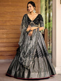 Jyoti Fashion Women's Black Chinon Sequins Thread Embroidered Lehenga Choli & Dupatta