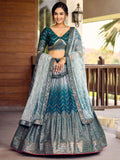 Jyoti Fashion Women's Blue Chinon Sequins Thread Embroidered Lehenga Choli & Dupatta