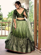 Jyoti Fashion Women's Green Chinon Sequins Thread Embroidered Lehenga Choli & Dupatta