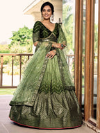 Jyoti Fashion Women's Green Chinon Sequins Thread Embroidered Lehenga Choli & Dupatta