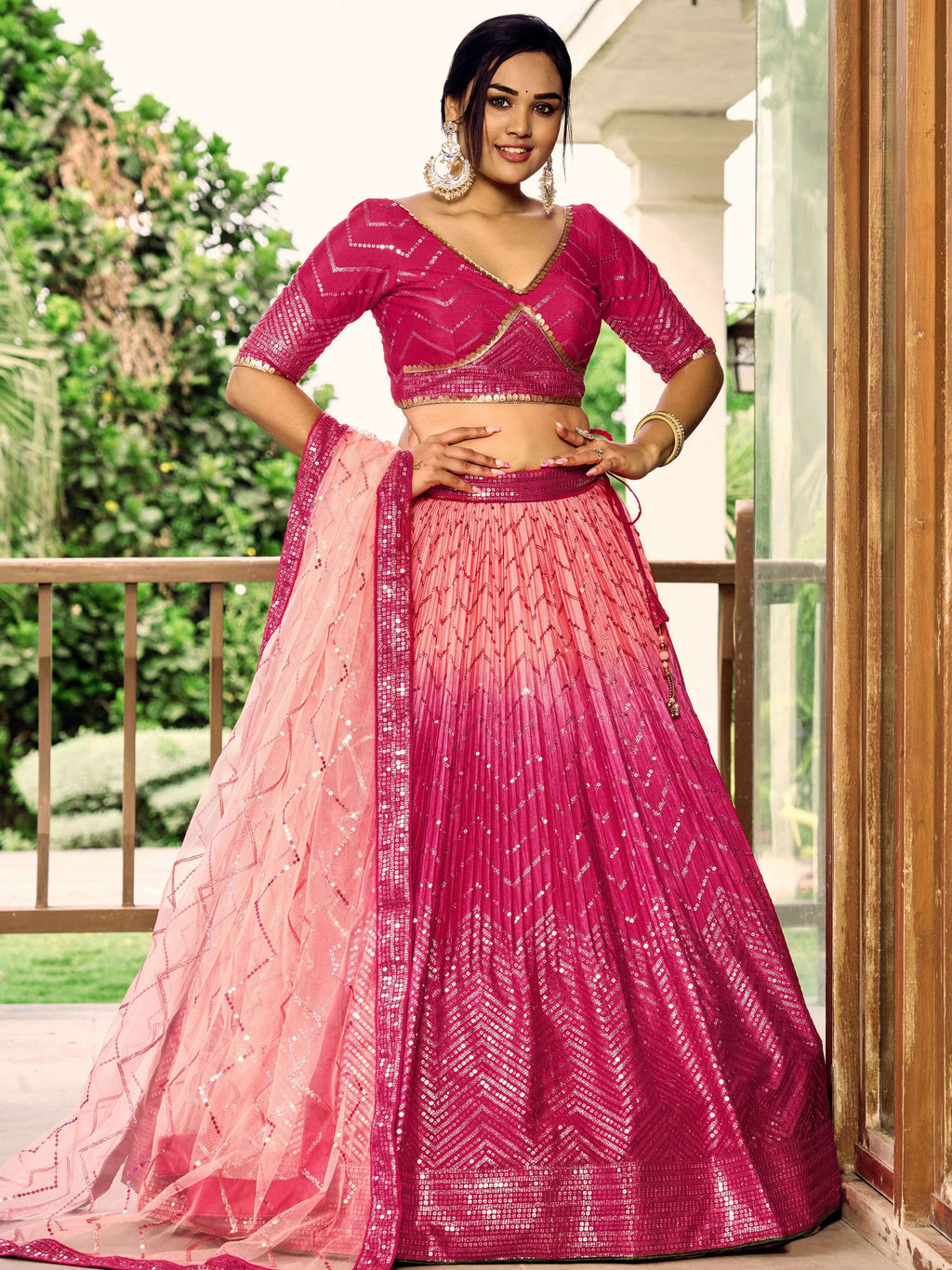 Jyoti Fashion Women's Pink Chinon Sequins Thread Embroidered Lehenga Choli & Dupatta