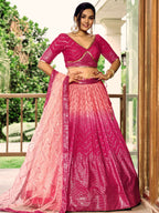 Jyoti Fashion Women's Pink Chinon Sequins Thread Embroidered Lehenga Choli & Dupatta
