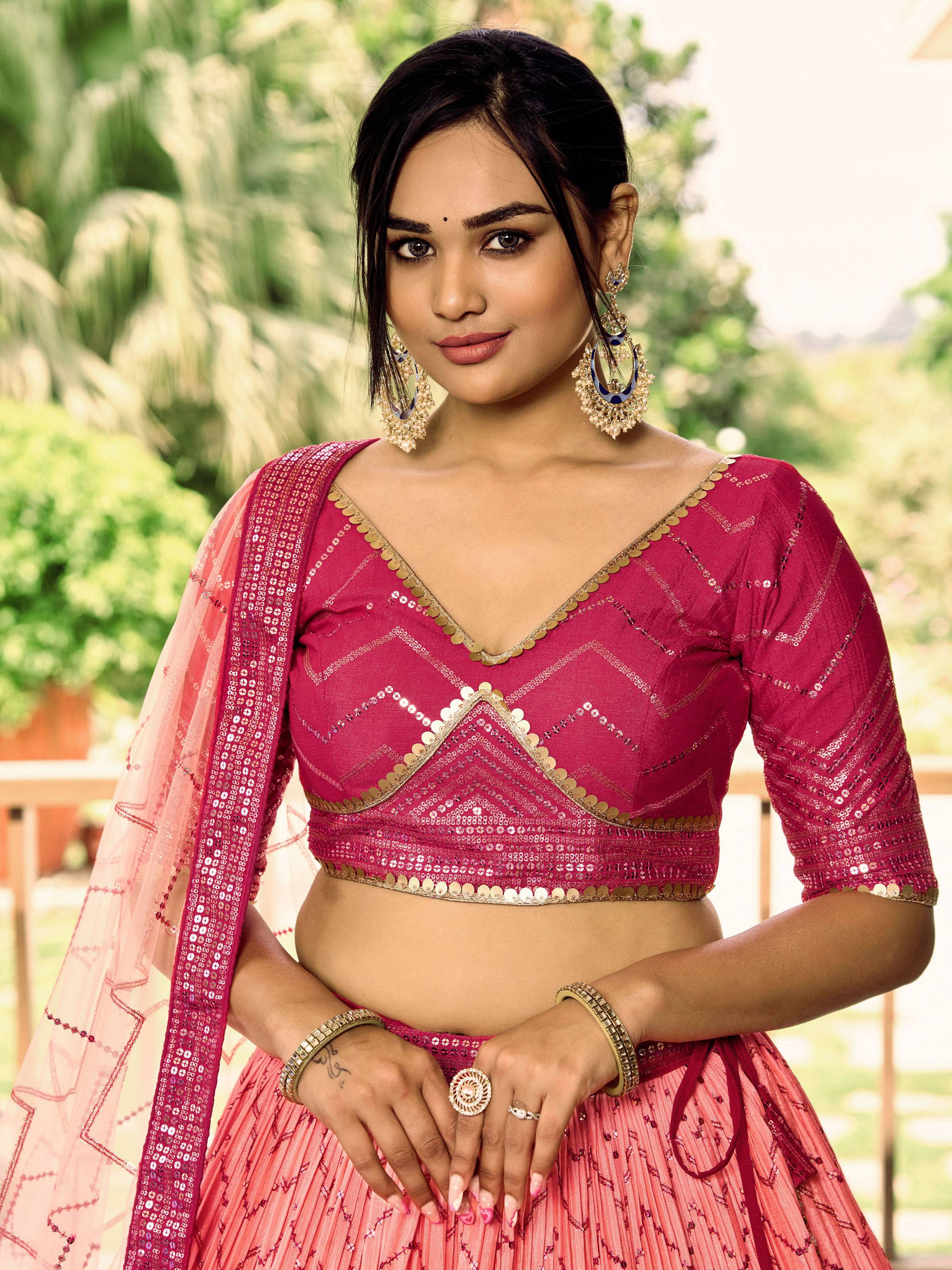Jyoti Fashion Women's Pink Chinon Sequins Thread Embroidered Lehenga Choli & Dupatta