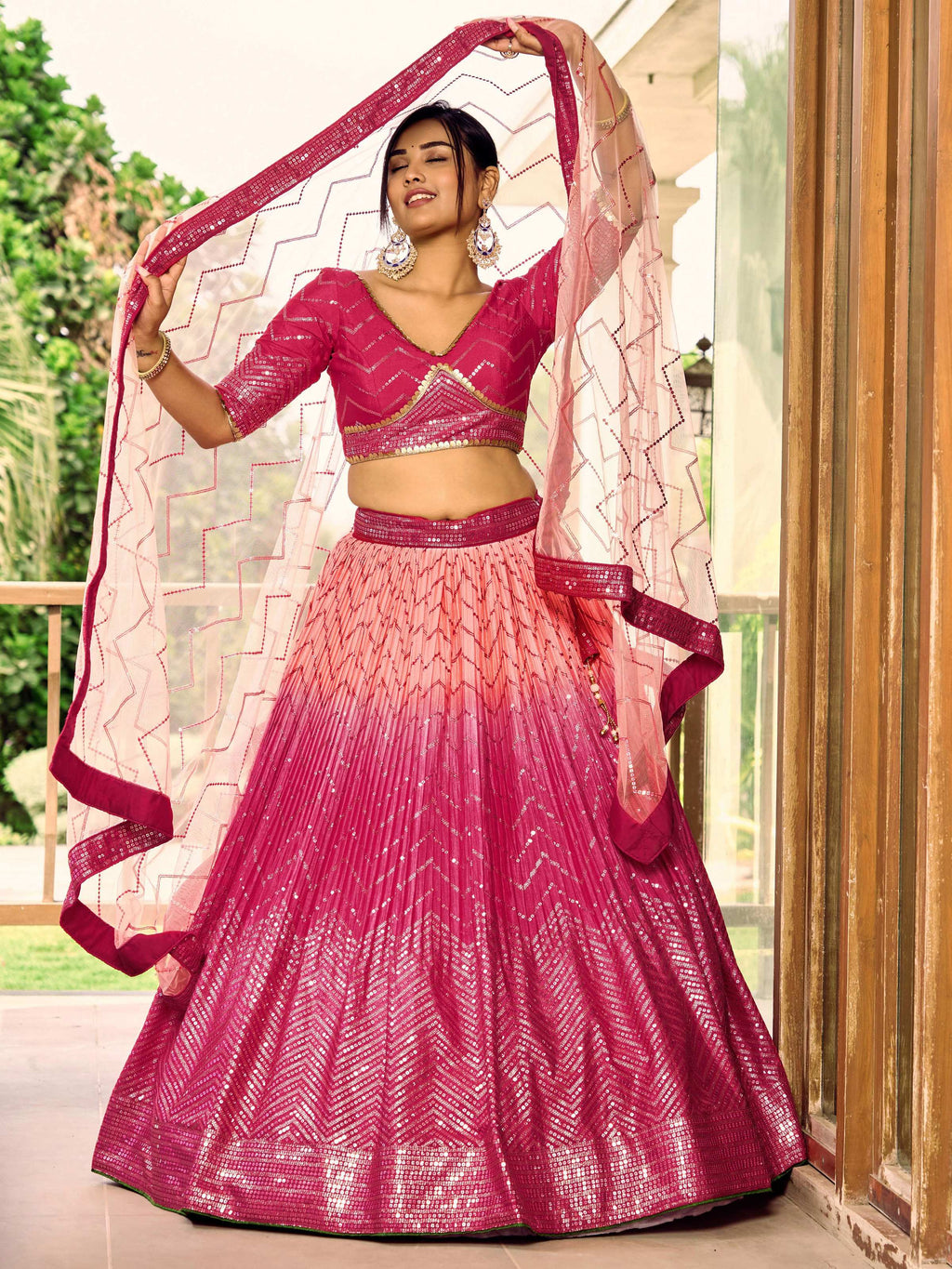 Jyoti Fashion Women's Pink Chinon Sequins Thread Embroidered Lehenga Choli & Dupatta