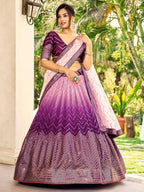 Jyoti Fashion Women's Purple Chinon Sequins Thread Embroidered Lehenga Choli & Dupatta