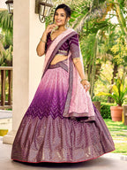 Jyoti Fashion Women's Purple Chinon Sequins Thread Embroidered Lehenga Choli & Dupatta