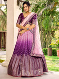 Jyoti Fashion Women's Purple Chinon Sequins Thread Embroidered Lehenga Choli & Dupatta