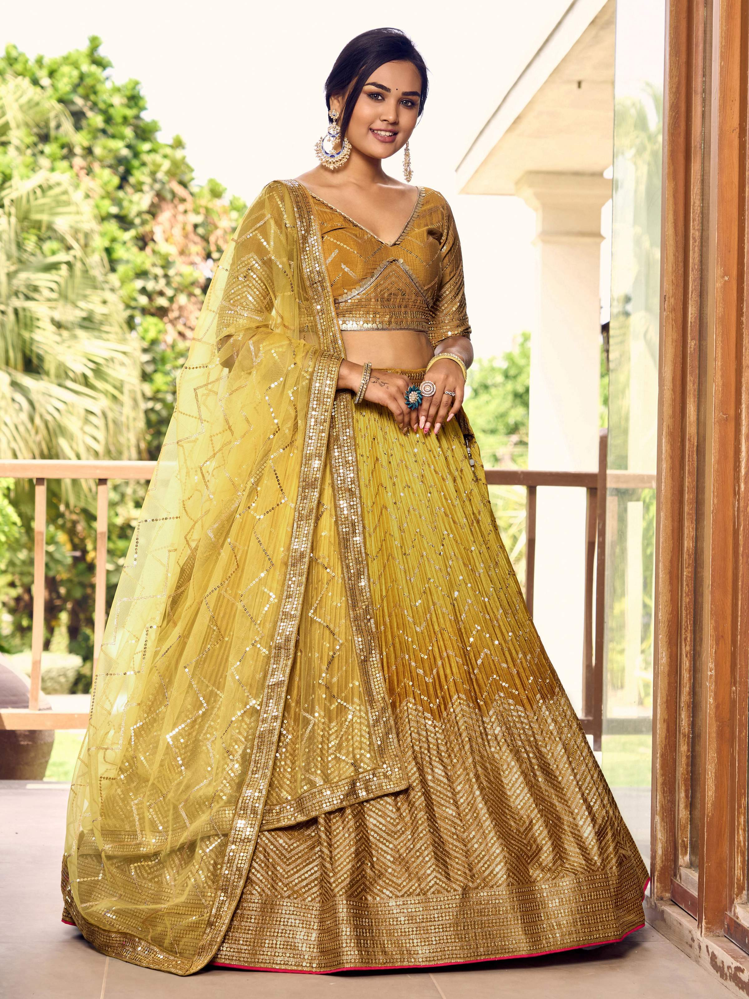 Jyoti Fashion Women's Yellow Chinon Sequins Thread Embroidered Lehenga Choli & Dupatta