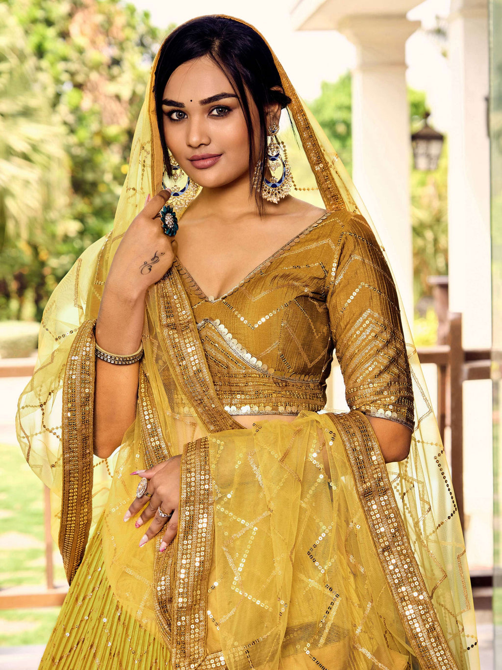 Jyoti Fashion Women's Yellow Chinon Sequins Thread Embroidered Lehenga Choli & Dupatta
