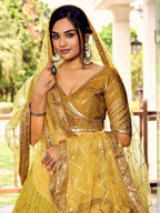 Jyoti Fashion Women's Yellow Chinon Sequins Thread Embroidered Lehenga Choli & Dupatta