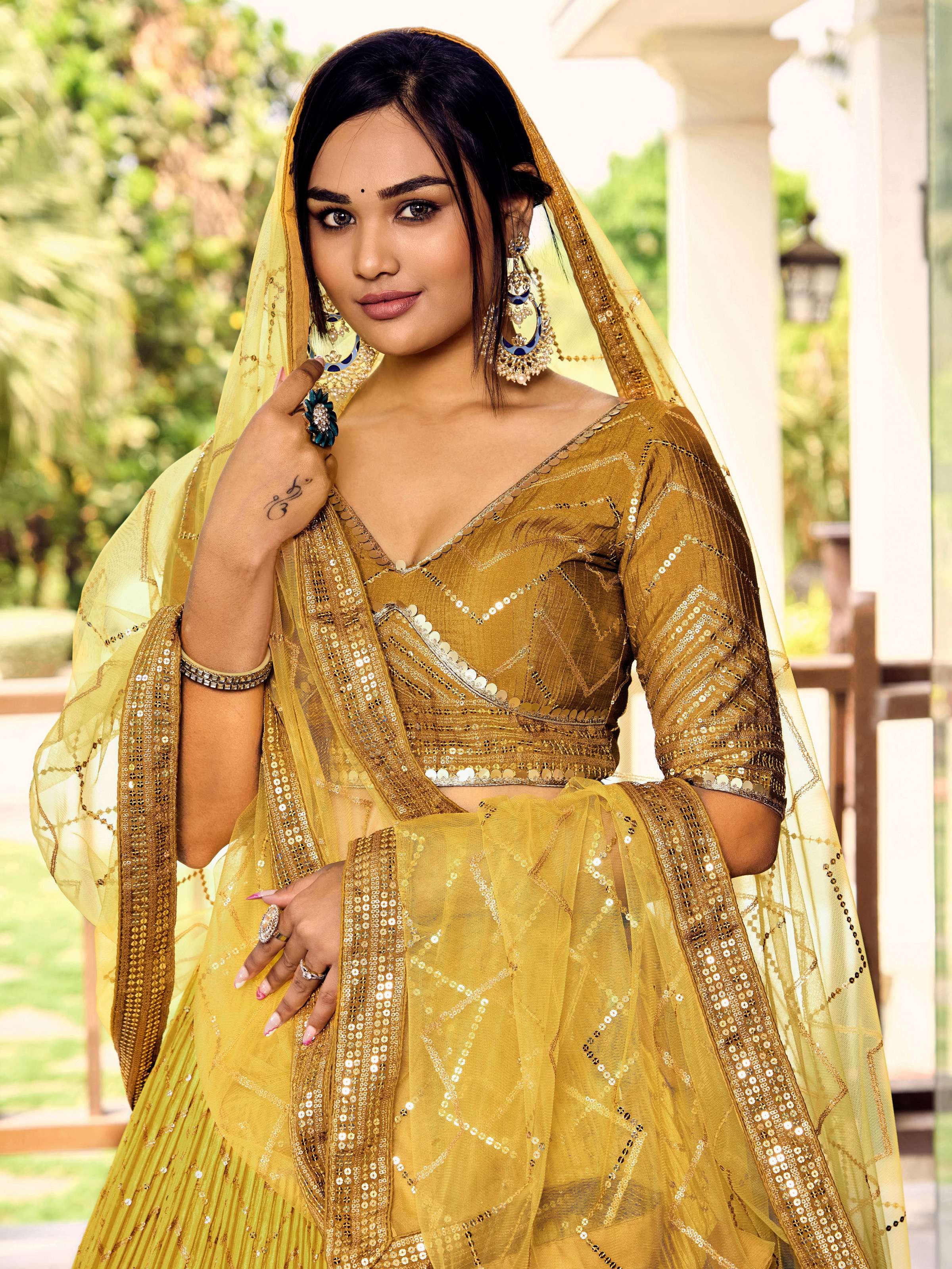 Jyoti Fashion Women's Yellow Chinon Sequins Thread Embroidered Lehenga Choli & Dupatta