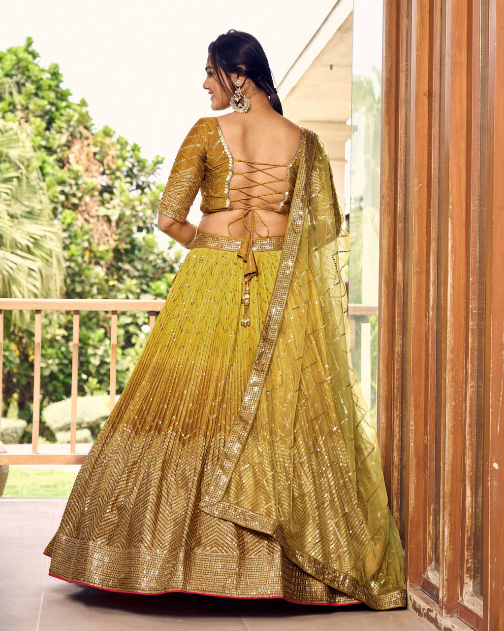 Jyoti Fashion Women's Yellow Chinon Sequins Thread Embroidered Lehenga Choli & Dupatta