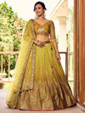 Jyoti Fashion Women's Yellow Chinon Sequins Thread Embroidered Lehenga Choli & Dupatta