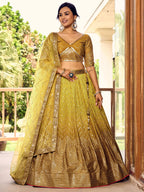 Jyoti Fashion Women's Yellow Chinon Sequins Thread Embroidered Lehenga Choli & Dupatta