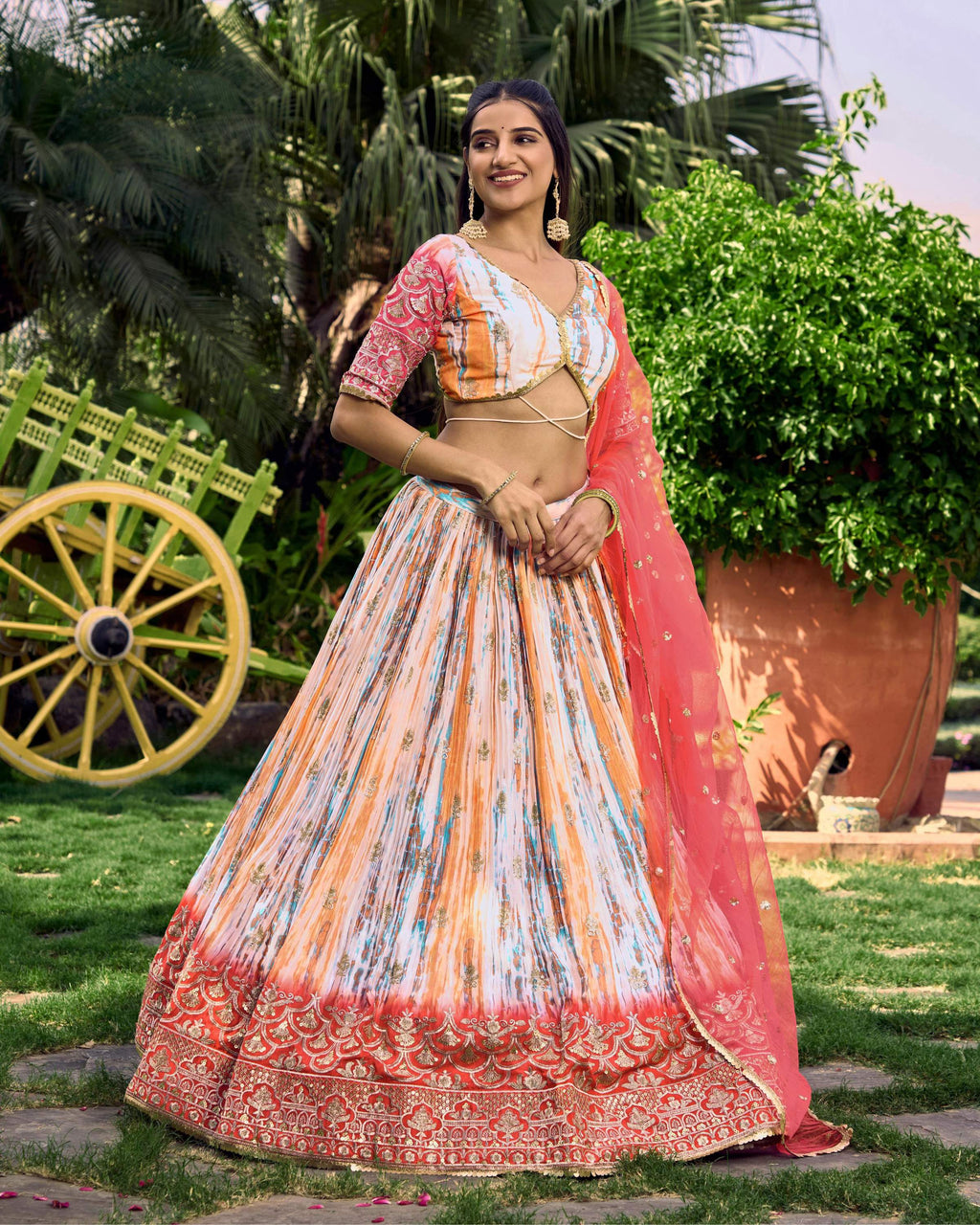 Jyoti Fashion Women's Pink Chinon Digital Print with Sequins Zari Embroidered Lehenga Choli & Dupatta