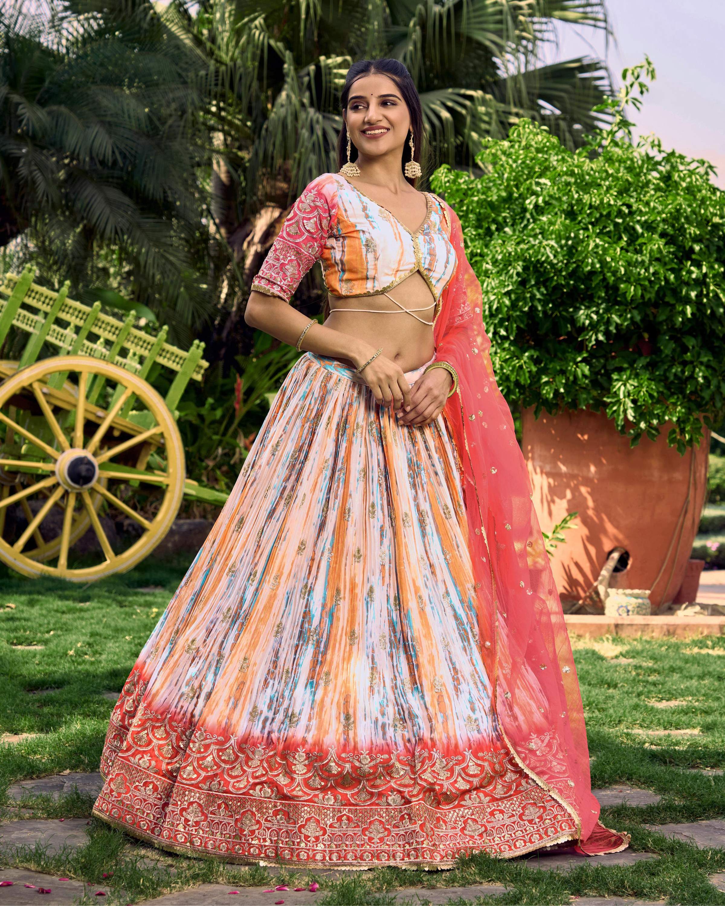 Jyoti Fashion Women's Pink Chinon Digital Print with Sequins Zari Embroidered Lehenga Choli & Dupatta