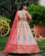 Jyoti Fashion Women's Pink Chinon Digital Print with Sequins Zari Embroidered Lehenga Choli & Dupatta