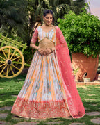 Jyoti Fashion Women's Pink Chinon Digital Print with Sequins Zari Embroidered Lehenga Choli & Dupatta