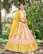 Jyoti Fashion Women's Yellow Chinon Digital Print with Sequins Zari Embroidered Lehenga Choli & Dupatta