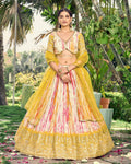 Jyoti Fashion Women's Yellow Chinon Digital Print with Sequins Zari Embroidered Lehenga Choli & Dupatta