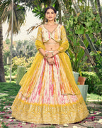 Jyoti Fashion Women's Yellow Chinon Digital Print with Sequins Zari Embroidered Lehenga Choli & Dupatta