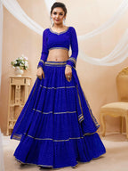 Jyoti Fashion Women's Blue Georgette Leheriya Printed with Lace Work Lehenga Choli & Dupatta