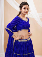 Jyoti Fashion Women's Blue Georgette Leheriya Printed with Lace Work Lehenga Choli & Dupatta