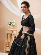 Jyoti Fashion Women's Black Georgette Leheriya Printed with Lace Work Lehenga Choli & Dupatta