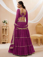Jyoti Fashion Women's Purple Georgette Leheriya Printed with Lace Work Lehenga Choli & Dupatta