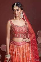 Jyoti Fashion Women's Orange Organza Silk Digital Print with Heavy Embroidered Lehenga Choli & Dupatta