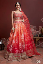 Jyoti Fashion Women's Orange Organza Silk Digital Print with Heavy Embroidered Lehenga Choli & Dupatta