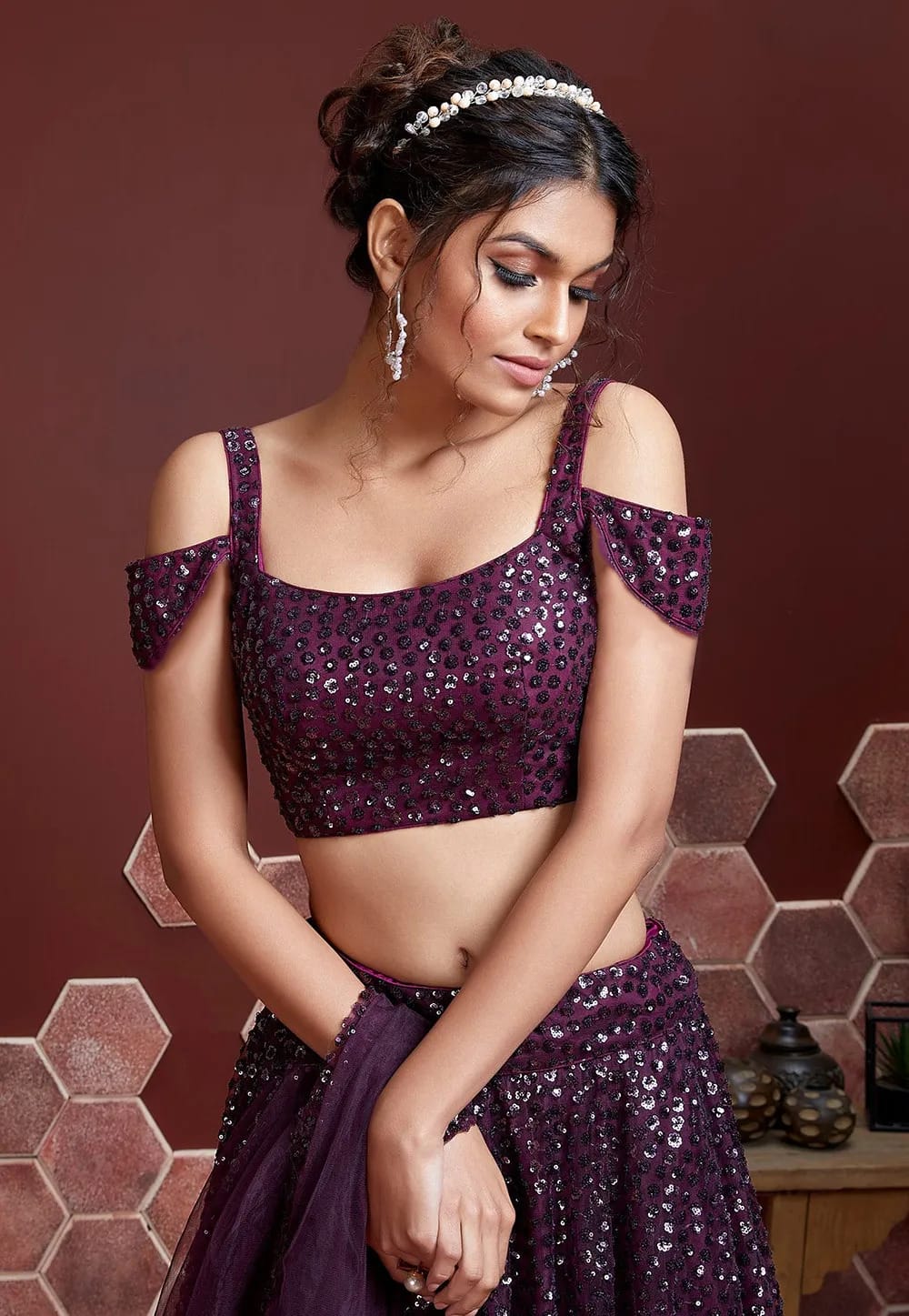 Jyoti Fashion Women's Purple Heavy Soft Net Heavy Sequins Embroidered Lehenga Choli & Dupatta
