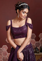 Jyoti Fashion Women's Purple Heavy Soft Net Heavy Sequins Embroidered Lehenga Choli & Dupatta