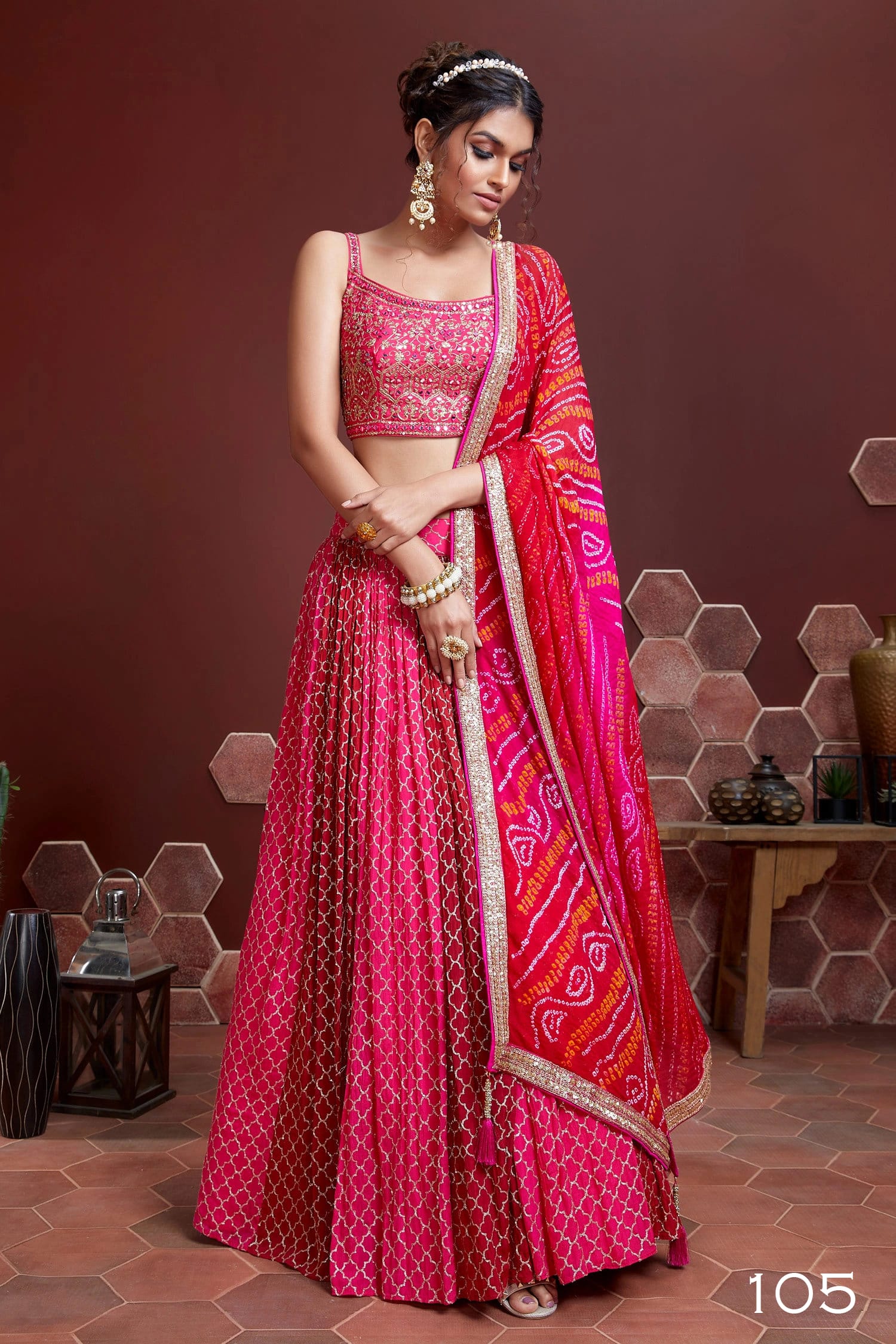Jyoti Fashion Women's Pink Chinon Silk Digital Print with Heavy Embroidered Lehenga Choli & Dupatta