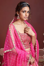 Jyoti Fashion Women's Pink Pure Chinon Silk Digital Print with Heavy Embroidered Lehenga Choli & Dupatta