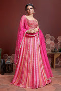 Jyoti Fashion Women's Pink Pure Chinon Silk Digital Print with Heavy Embroidered Lehenga Choli & Dupatta