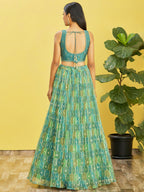 Jyoti Fashion Women's Green Organza Real Mirror with Sequins Thread Embroidered Lehenga Choli & Dupatta