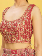 Jyoti Fashion Women's Brown Organza Real Mirror with Sequins Thread Embroidered Lehenga Choli & Dupatta