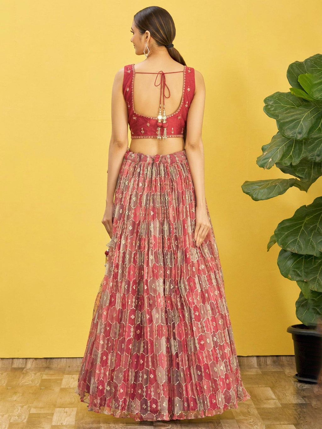 Jyoti Fashion Women's Brown Organza Real Mirror with Sequins Thread Embroidered Lehenga Choli & Dupatta