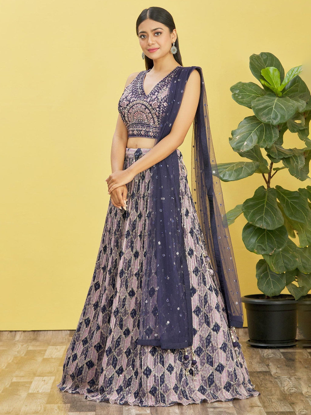 Jyoti Fashion Women's Blue Chinon Real Mirror with Sequins Thread Embroidered Lehenga Choli & Dupatta
