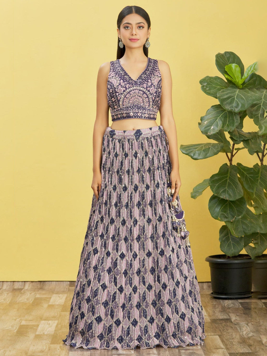 Jyoti Fashion Women's Blue Chinon Real Mirror with Sequins Thread Embroidered Lehenga Choli & Dupatta