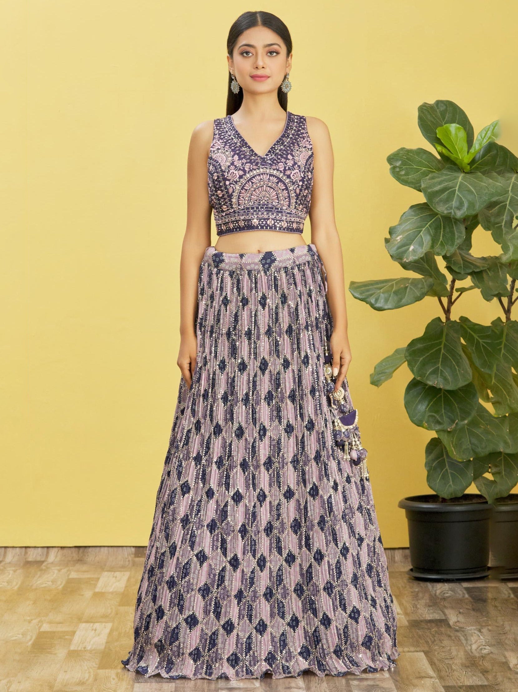 Jyoti Fashion Women's Blue Chinon Real Mirror with Sequins Thread Embroidered Lehenga Choli & Dupatta