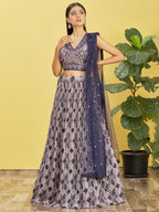 Jyoti Fashion Women's Blue Chinon Real Mirror with Sequins Thread Embroidered Lehenga Choli & Dupatta