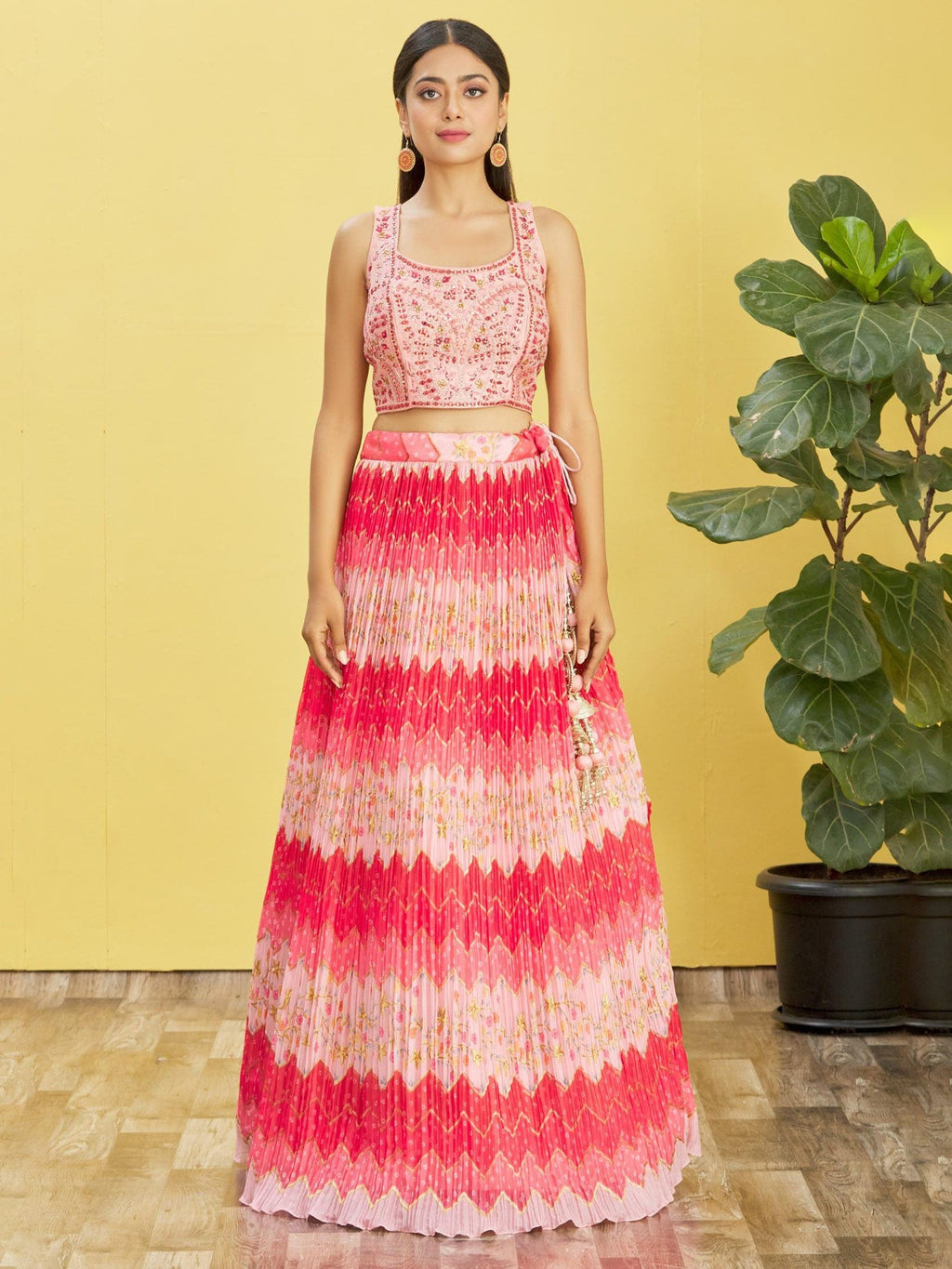 Jyoti Fashion Women's Pink Chinon Real Mirror with Sequins Thread Embroidered Lehenga Choli & Dupatta